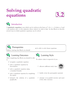3.2 Solving quadratic equations Introduction