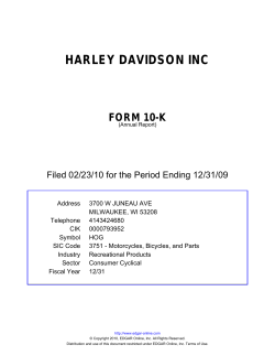 HARLEY DAVIDSON INC FORM 10-K Filed 02/23/10 for the Period Ending 12/31/09