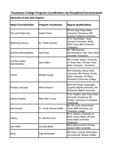 Texarkana College Program Coordinators by Discipline/Concentration