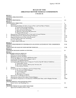 RULES OF THE ARKANSAS MOTOR VEHICLE COMMISSION I N D E X