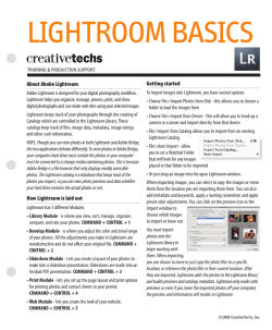 lIghTroom BASICS Getting started About Abobe Lightroom