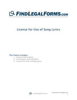 License for Use of Song Lyrics This Packet Includes: