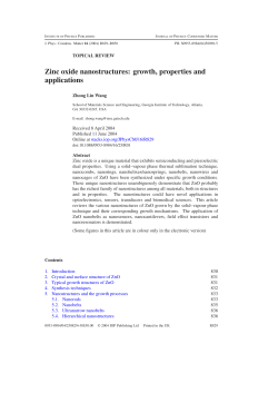 Zinc oxide nanostructures: growth, properties and applications TOPICAL REVIEW Zhong Lin Wang