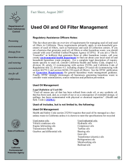 Used Oil and Oil Filter Management Fact Sheet, August 2007