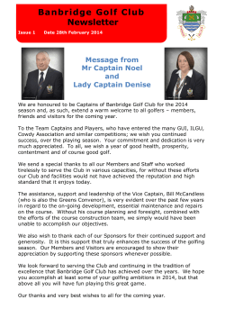 Banbridge Golf Club Newsletter  Message from