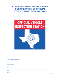 OFFICIAL VEHICLE INSPECTION STATION RULES AND REGULATIONS MANUAL FOR OPERATION OF OFFICIAL