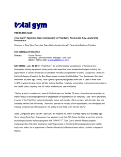 PRESS RELEASE Total Gym Appoints Jesse Campanaro to President; Announces Key Leadership