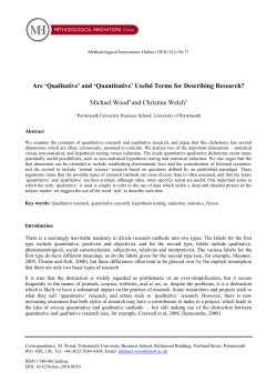 Are ‘Qualitative’ and ‘Quantitative’ Useful Terms for Describing Research? Michael Wood