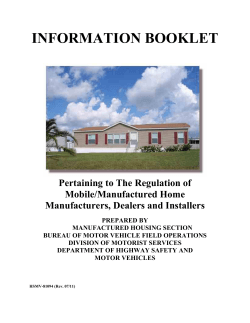 INFORMATION BOOKLET  Mobile/Manufactured Home Manufacturers, Dealers and Installers