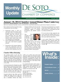 Monthly Update January 18, 2014 Chamber Annual Dinner Plans Underway