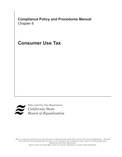 Consumer Use Tax Compliance Policy and Procedures Manual Chapter 8 California State