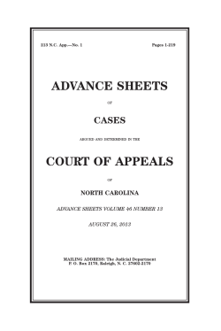 ADVANCE SHEETS COURT OF APPEALS CASES NORTH CAROLINA