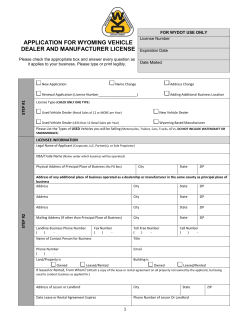 APPLICATION FOR WYOMING VEHICLE DEALER AND MANUFACTURER LICENSE