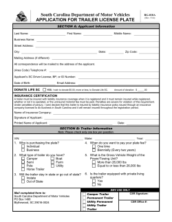 South Carolina Department of Motor Vehicles APPLICATION FOR TRAILER LICENSE PLATE