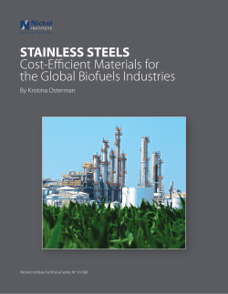 STAINLESS STEELS Cost-Efficient Materials for the Global Biofuels Industries By Kristina Osterman