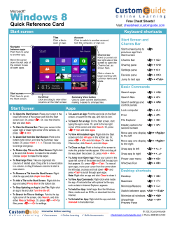 Windows 8  Quick Reference Card Start screen