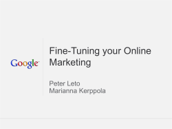 Fine-Tuning your Online Marketing  Peter Leto