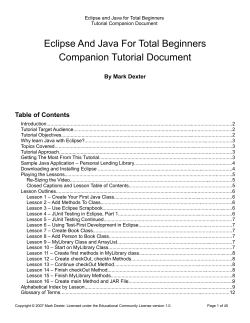 Eclipse And Java For Total Beginners Companion Tutorial Document Table of Contents