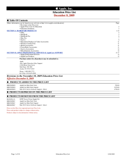 Apple, Inc. Education Price List December 8, 2009 Table Of Contents