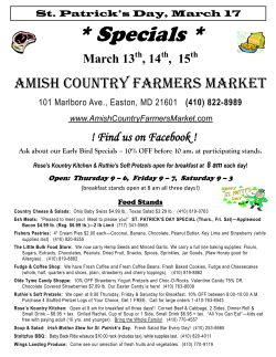 * Specials * AMISH COUNTRY FARMERS MARKET March 13 , 14