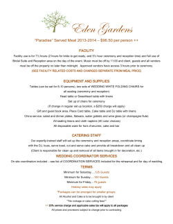 Eden Gardens  “Paradise” Served Meal 2013-2014 – $96.50 per person ++ FACILITY