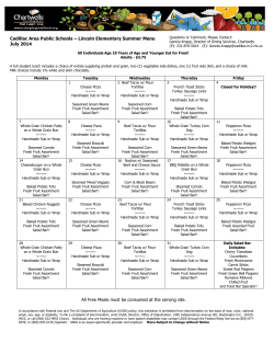 Cadillac Area Public Schools – Lincoln Elementary Summer Menu July 2014