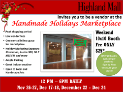 Handmade Holidays Marketplace  Weekend 10x10 Booth