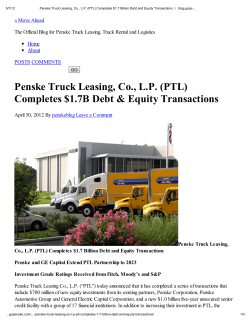 5/7/12 Penske Truck Leasing, Co., L.P. (PTL) Completes $1.7 Billion Debt...