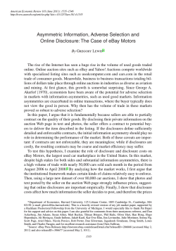 Asymmetric Information, Adverse Selection and