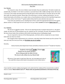 SACS Summer Reading Middle School Lists May 2014 Parents