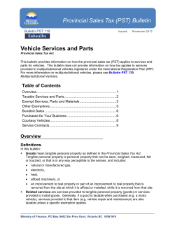 Provincial Sales Tax (PST) Bulletin Vehicle Services and Parts  Subscribe