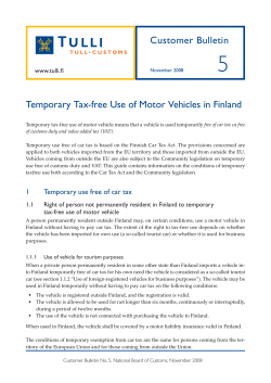 5 Customer Bulletin Temporary Tax-free Use of Motor Vehicles in Finland