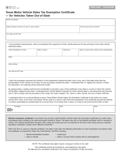 Texas Motor Vehicle Sales Tax Exemption Certificate PRINT FORM CLEAR FORM