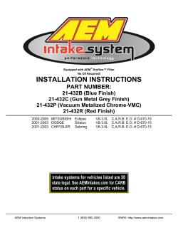 INSTALLATION INSTRUCTIONS  PART NUMBER: