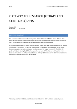 GATEWAY TO RESEARCH (GTRAPI AND CERIF ONLY) APIS EXECUTIVE SUMMARY
