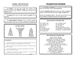 TRANSITION WORDS TOPIC SENTENCES (Occasion/position statement) occasion
