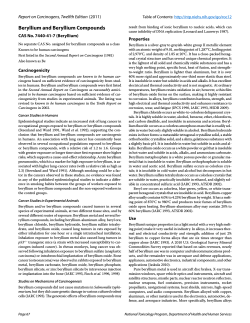 Beryllium and Beryllium Compounds Report on Carcinogens, Twelfth Edition