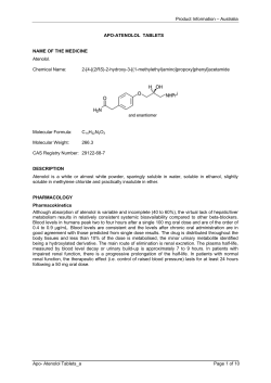 Product Information – Australia  Atenolol. Chemical Name: