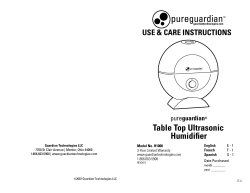 Table Top Ultrasonic Humidifier USE &amp; CARE INSTRUCTIONS guardian