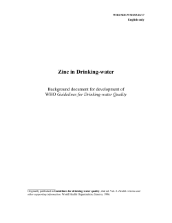 Zinc in Drinking-water Background document for development of Guidelines for Drinking-water Quality