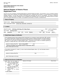 National Register of Historic Places  Registration Form United States Department of the Interior  National Park Service 