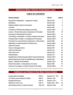 Oklahoma Motor Vehicle Commission Laws  TABLE OF CONTENTS