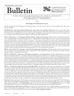 Bulletin Maryland Sales and Use Tax