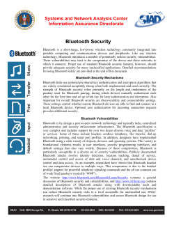 Bluetooth Security  Systems and Network Analysis Center Information Assurance Directorate