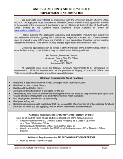 ANDERSON COUNTY SHERIFF’S OFFICE EMPLOYMENT INFORMATION