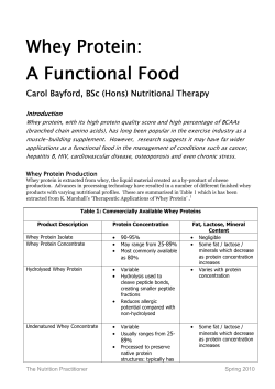 Whey Protein: A Functional Food Carol Bayford, BSc (Hons) Nutritional Therapy Introduction
