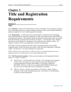 Title and Registration Requirements Chapter 3 Section 3-1