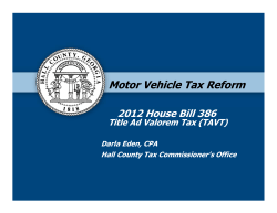 Motor Vehicle Tax Reform 2012 House Bill 386 Darla Eden, CPA