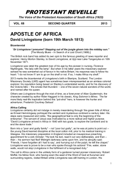 PROTESTANT REVEILLE APOSTLE OF AFRICA  David Livingstone (born 19th March 1813)