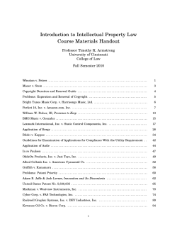 Introduction to Intellectual Property Law Course Materials Handout Professor Timothy K. Armstrong